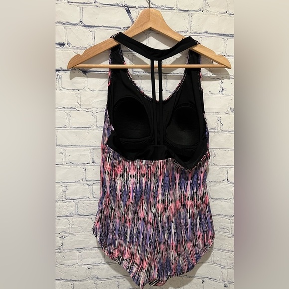 Catalina Womens Swimsuit One Piece Black trim with blue pink print XL - Picture 2 of 4